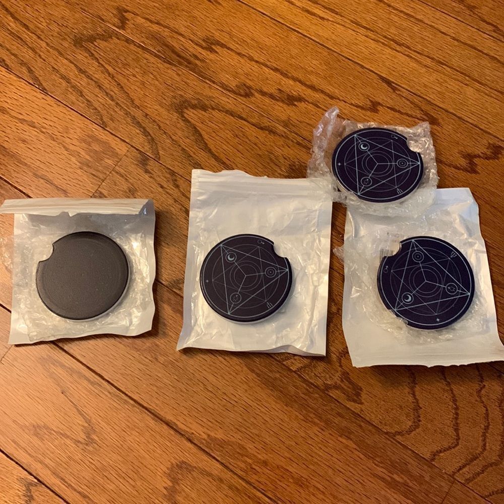 Set of FOUR absorbent ceramic car coasters